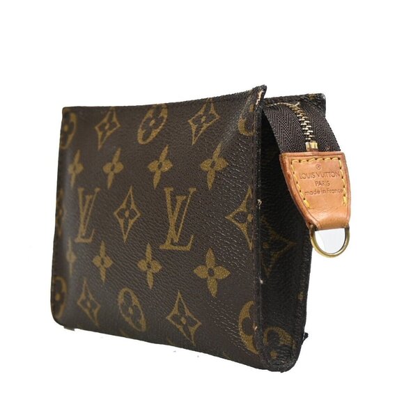 LOUIS VUITTON LV Logo Bucket PM Pouch Bag Monogram Leather Brown Gold - Picture 2 of 15